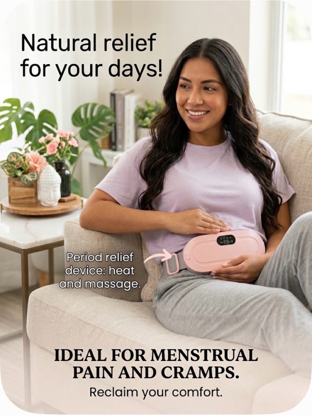 Portable Pink Heat & Massage Period Relief Belt for Women